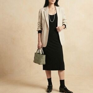 Banana Republic Ribbed Scoop-Neck T-Shirt Dress, BLACK SIZE S    #745959 W0103